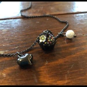 NWT Betsy Johnson Gunmetal Cupcake Necklace